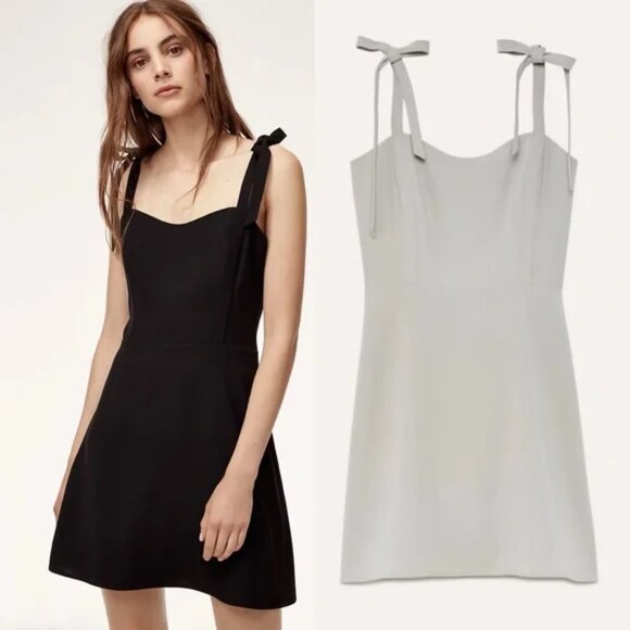 Aritzia Sunday Best Tie Bow Straps Weller Dress Ashen Grey Size 4 - Picture 1 of 6